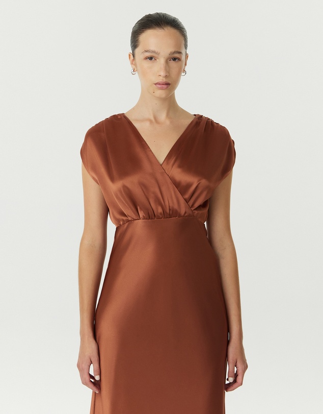 Third Form - Satin Cross Over Gather Dress