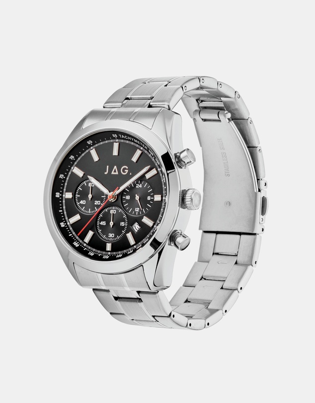 Jag - Rhys Mens Black Dial 43mm Silver Watch