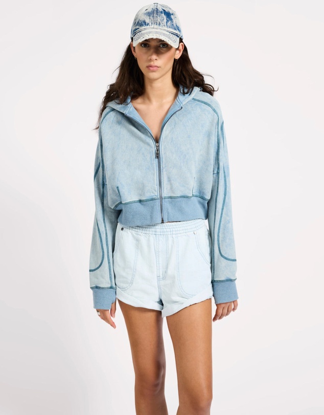 ONE TEASPOON - Cropped Fleece Zip Hoody - Washed Blue