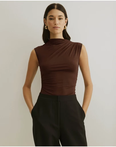 Atmos&Here - Ruched Neck Sleeveless Top