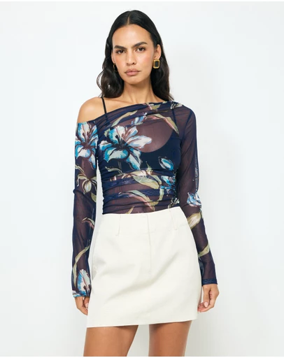AERE - Chloe Off Shoulder Mesh Top