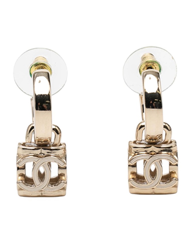 Pre-Loved by Azura Reborn - Pre-Loved CC Gold Plated Enamel Cube Drop Hoop Push Back Earrings
