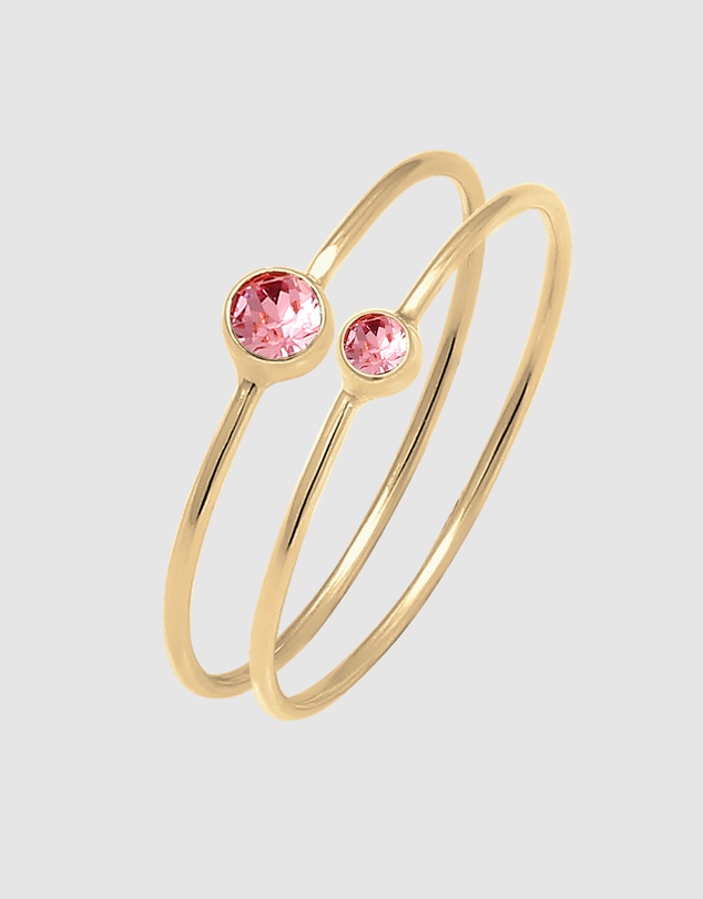 Elli Jewelry - Crystal Ring Set in Gold-Plated 925 Silver
