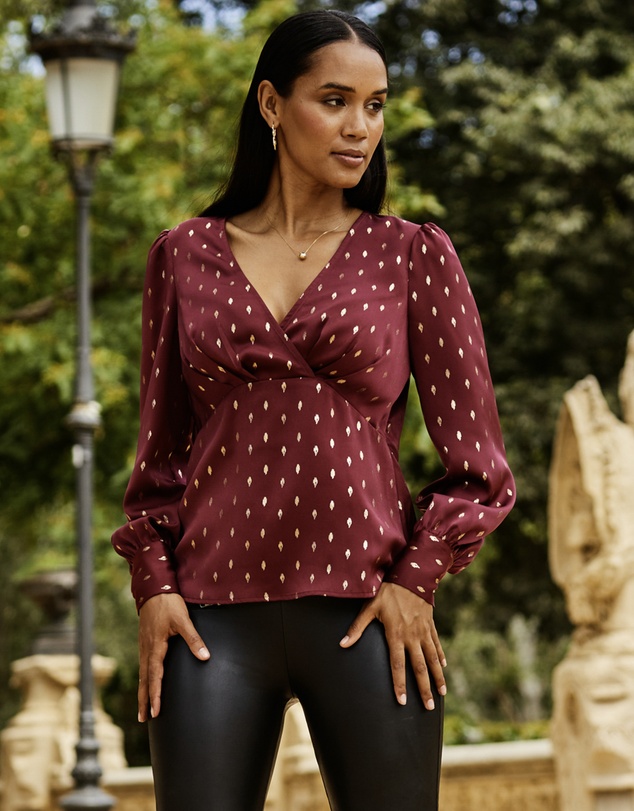 Sosandar - Metallic Spot Print Satin Top