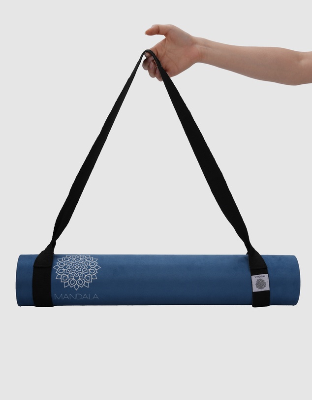 Mandala - Mandala Yoga Mat Premium Bundle, Includes Yoga Mat 188cm H x 61cm W, Yoga Strap & Steel Hydration Bottle - Midnight Blue