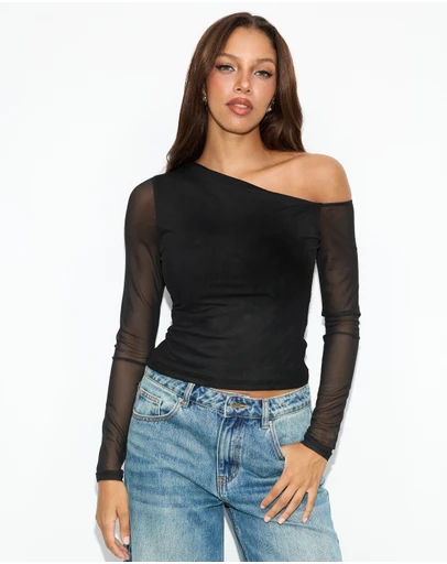 Dazie - Alina Asymmetrical Mesh Top