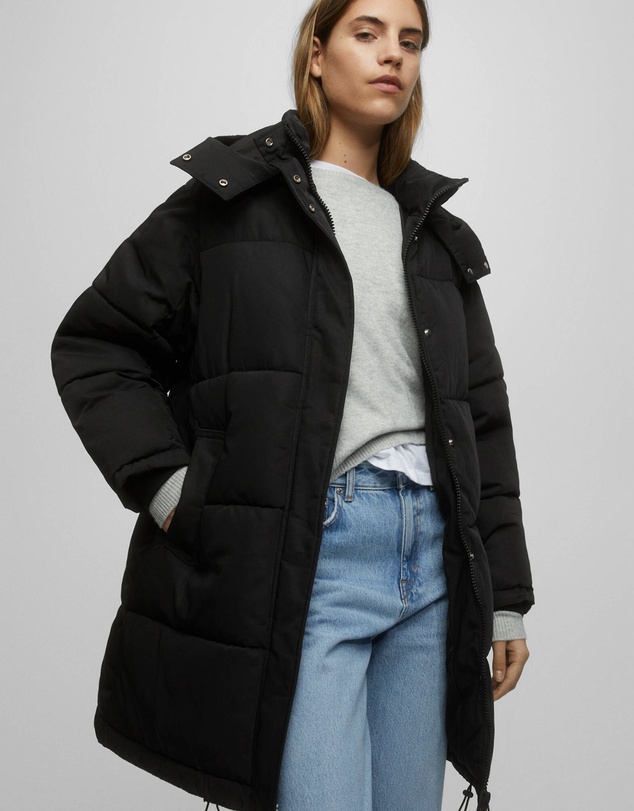 Pull&Bear - Long Quilted Hooded Coat