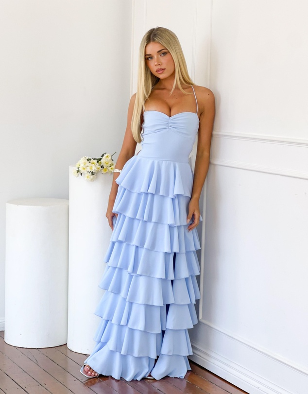 Beginning Boutique - Georgie Blue Ruffle Maxi Dress