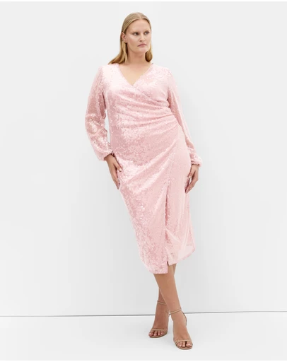 City Chic - Plus size Sequin Midi Dress - soft pink