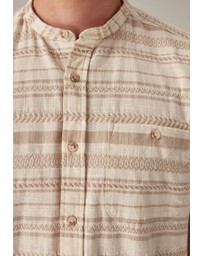 NEXT - Textured Stripe Short Sleeve Shirt With Grandad Collar