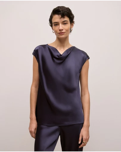 Trenery - Satin Cowl Neck Blouse in Night Sky