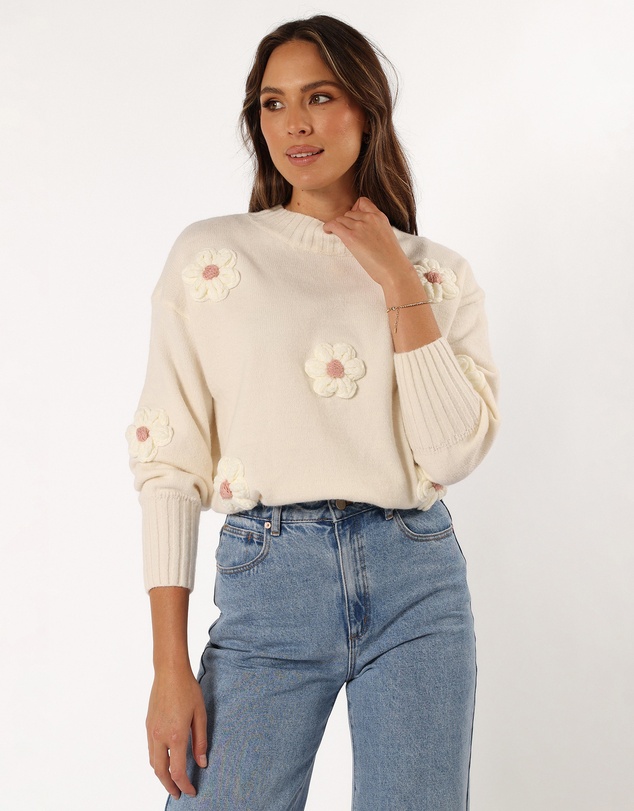 Petal & Pup - Alto Flower Knit Sweater - White