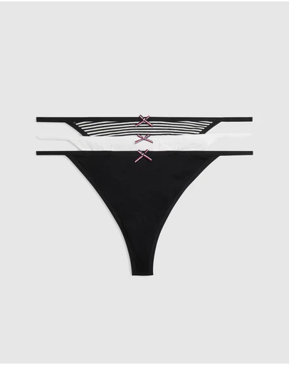 Tommy Hilfiger - 3 Pack Global Stripe Bow Tanga Thongs