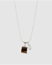 Kuzzoi - ICONIC EXCLUSIVE - Necklace Male Square Brown Tigers Eye 925 Sterling Silver