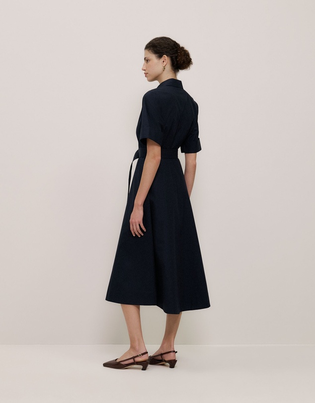 Trenery - Poplin Pleat Detail Short Sleeve Dress in Night Sky
