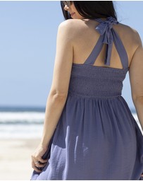 Angel Maternity - Lily Maternity Summer Shirred Blue Dress