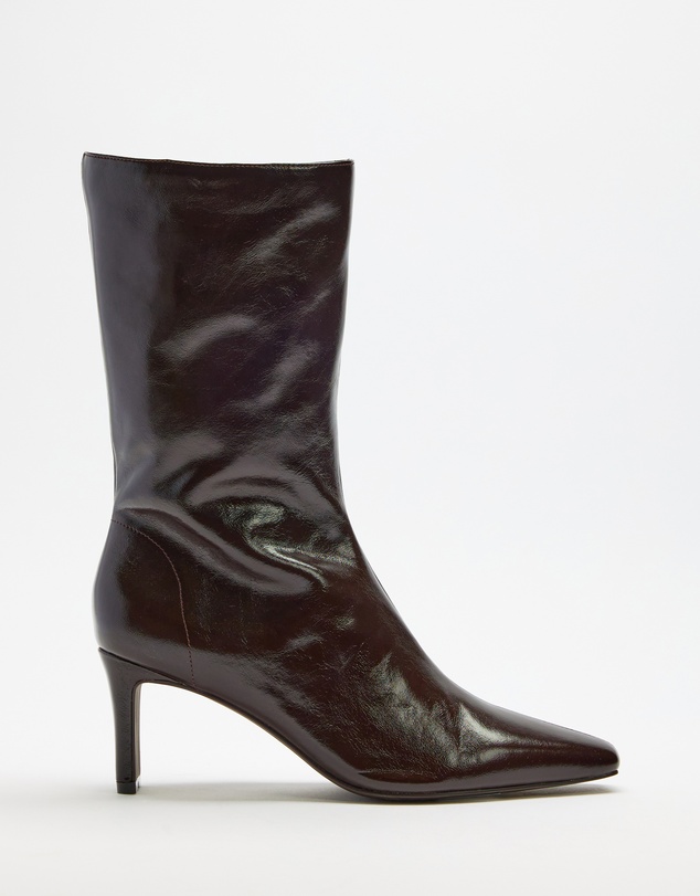 AERE - Anais Square Toe Heeled Leather Ankle Boots