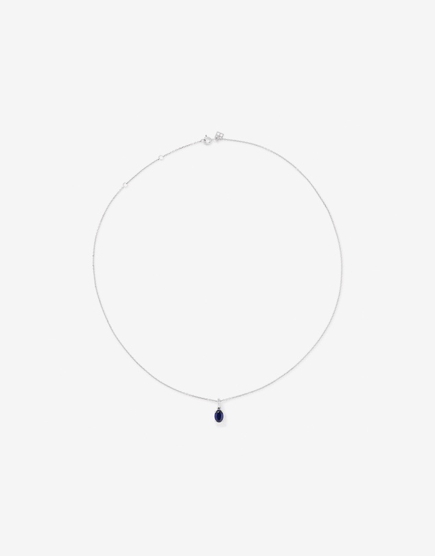 Michael Hill - Oval Cut Blue Created Sapphire Gemstone Hoop Earrings and Pendant Necklace Set in Sterling Silver