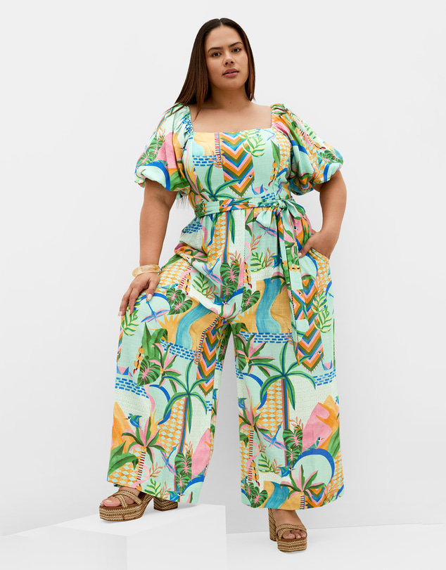 City Chic - Plus size Positano Print Jumpsuit - mint