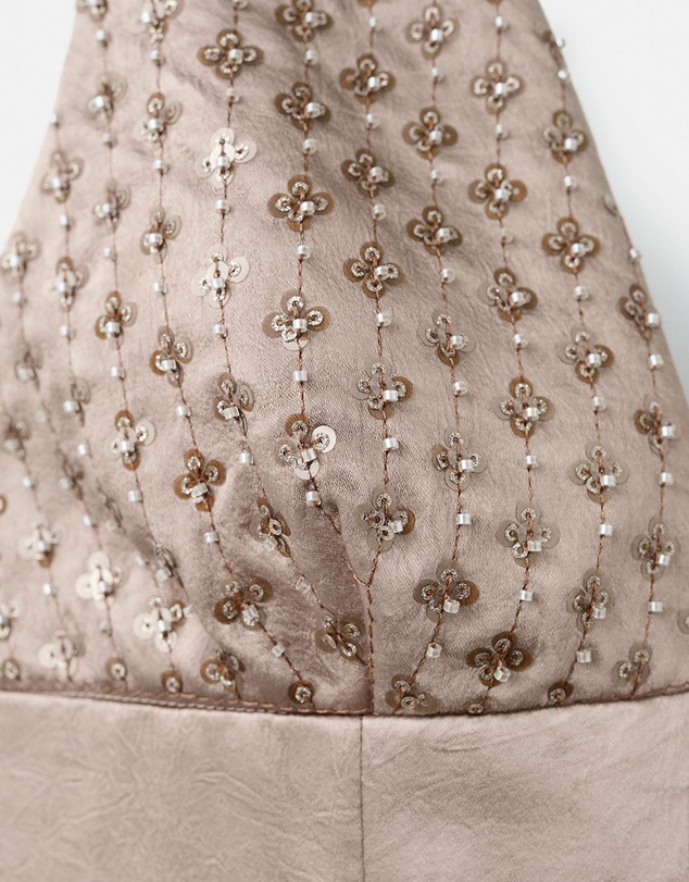 M.N.G - Satin Dress With Sequin Neckline