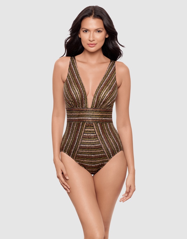 Miraclesuit Swimwear  - Sparkle Sands Odyssey Plunge Tummy Control Shaping Swimsuit