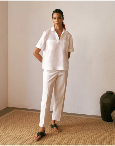 Trenery - Cotton Blend Straight Leg Pant in White