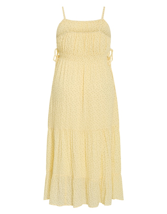 City Chic - Plus size Ditsy Print Tiered Maxi Dress - lemon