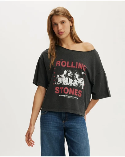 Cotton On - Lcn Music Off Shoulder Boxy Graphic Tee