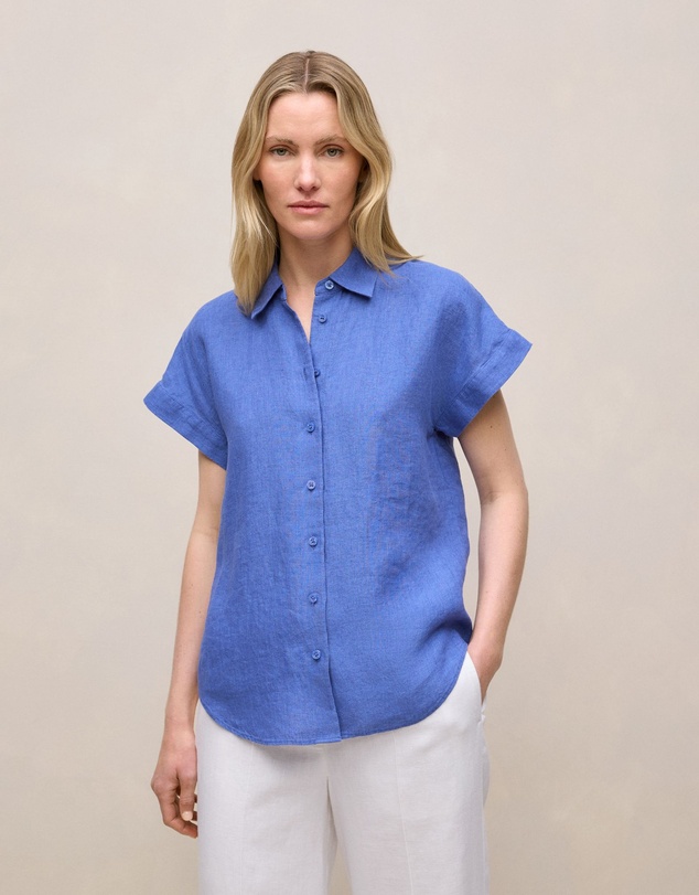 Trenery - Delave Linen Cap Sleeve Shirt in Vivid Blue