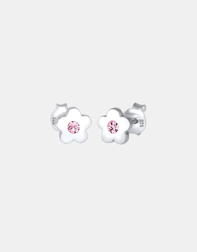 Elli Jewelry - Children's Pink Flower Crystal Stud Earrings in 925 Silver