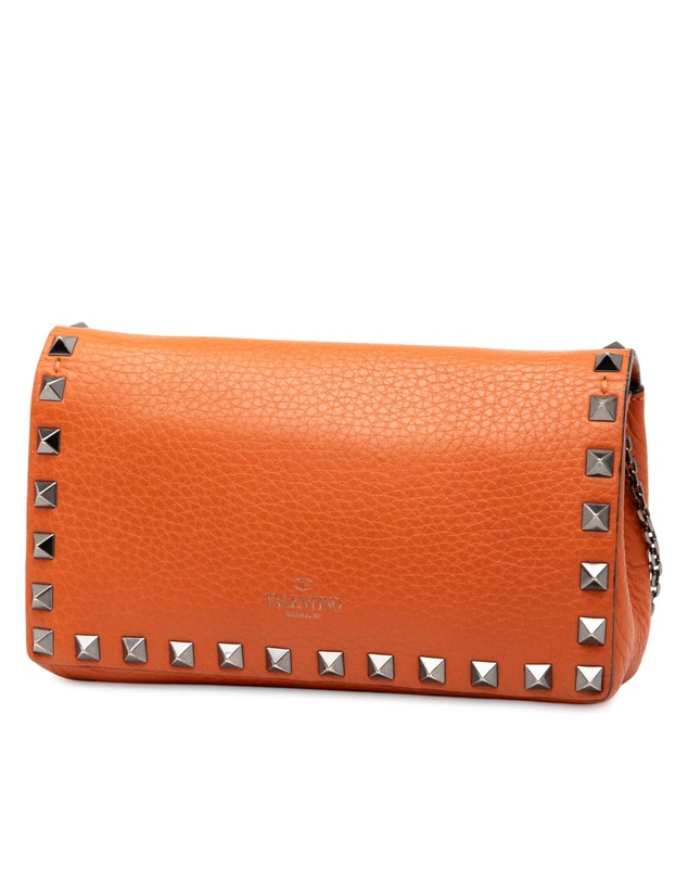 Pre-Loved by Azura Reborn - Pre-Loved Pebbled Calfskin Rockstud Clutch on Chain