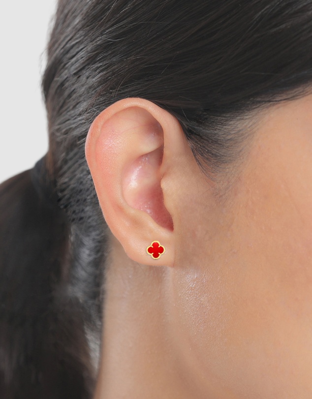 Elli Jewelry - Red Enamel Cloverleaf Stud Earrings in Gold-Plated 925 Silver