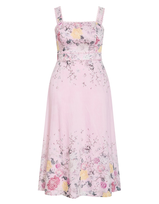 City Chic - Plus size Chelsea Botanical Border Print Maxi Dress - soft pink