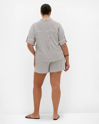 City Chic - Plus size Demi Stripe Relaxed Shirt - choc ivory