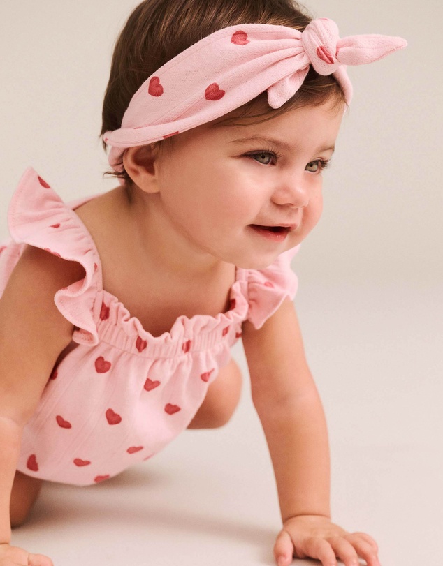 Huxbaby - I Heart You Pointelle Bubble Romper And Headband - Babies