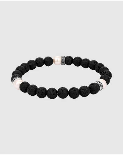 Kuzzoi - ICONIC EXCLUSIVE - Lava Beads and Pearl Bracelet in 925 Sterling Silver