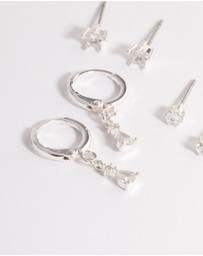 Lovisa - Silver Cubic Zirconia Star & Drop Earrings Pack