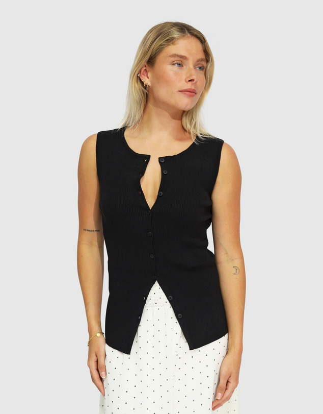 Belle & Bloom - Close To You Ribbed Button Up Sleeveless Vest