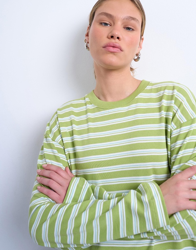 TOPSHOP - Stripe LS Slouchy Skater Tee