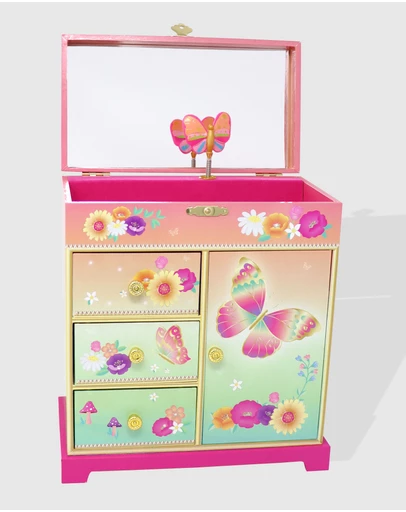 Pink Poppy - Rainbow Butterfly Large Music Box
