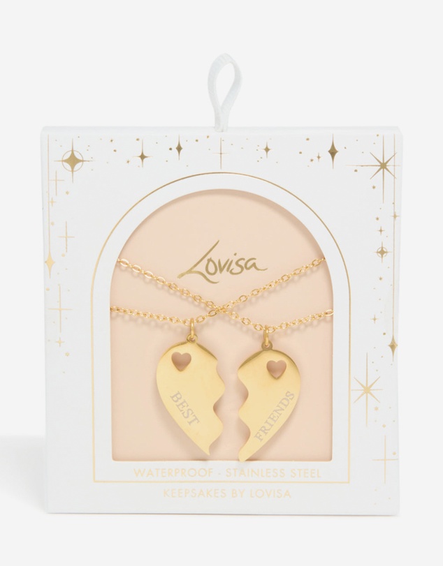 Lovisa - Waterproof Gold Plated Stainless Steel BFF Heart Necklaces 2-Pack