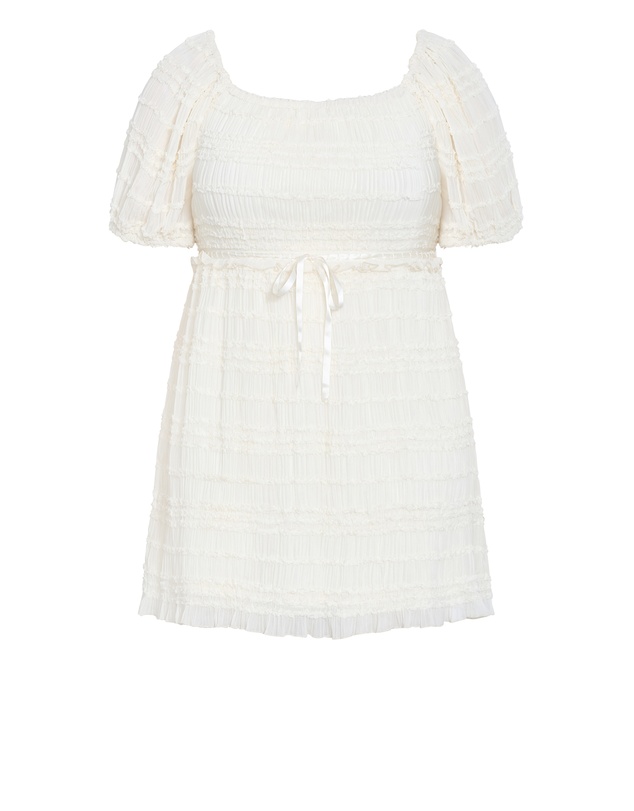 City Chic - Plus size Emelia Shirred Mini Dress - cream