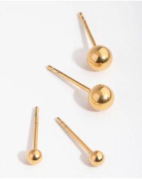 Lovisa - 24 Carat Gold Plated Surgical Steel Graduated Ball Stud Earrings