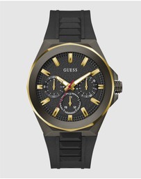 GUESS - Multifunction Gold-Tone 46mm Black Dial and Silicone Strap Men's Watch