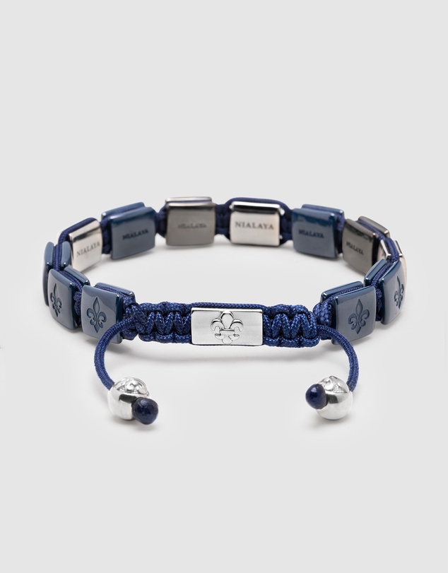 Nialaya Jewellery - Men's Ceramic Flatbead Bracelet in Blue and Silver