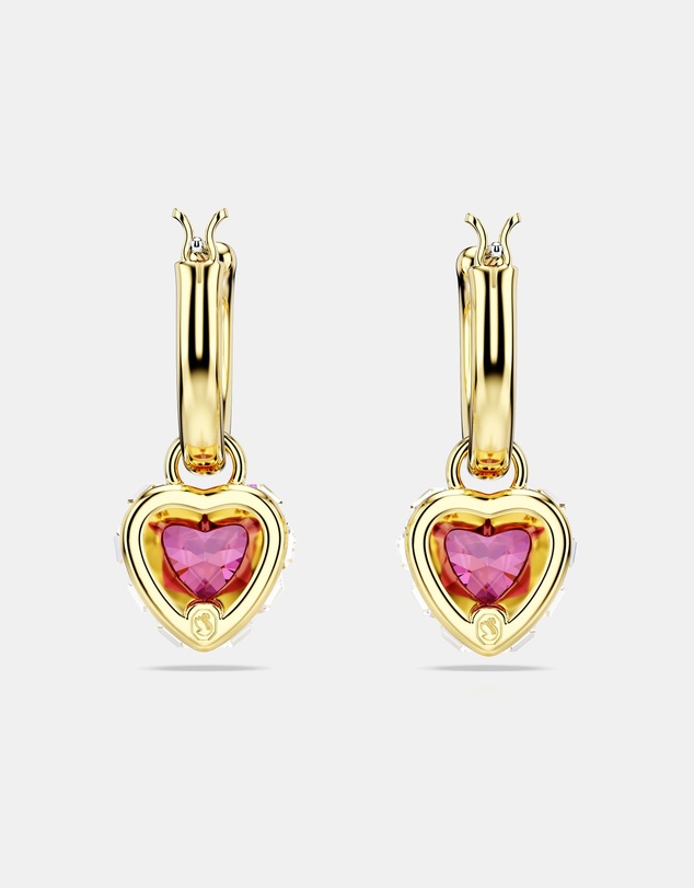 Swarovski - Chroma drop earrings, Heart, Red, 18K gold finish