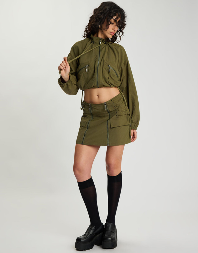 ONE TEASPOON - Drift Cropped Bubble Hem Jacket - Khaki