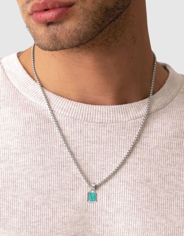 Nialaya Jewellery - Men's Sterling Silver Necklace with Two-in-One Turquoise & Black Onyx Pendant