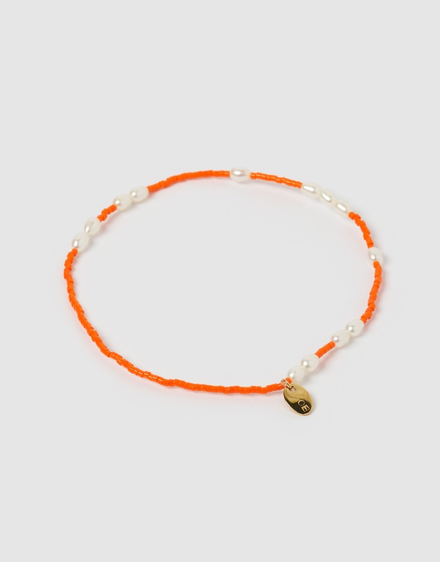 Arms Of Eve - Poppy Pearl & Glass Beaded Anklet - Orange