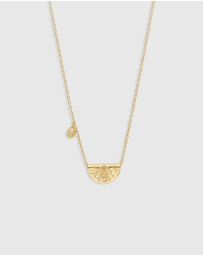 By Charlotte - Gold Lotus Birthstone Necklace - August